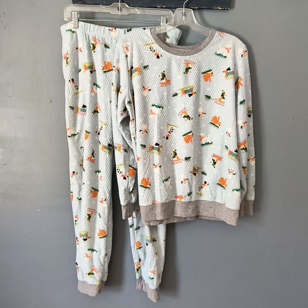 Cuddl Duds Pajama Set Womens Large Dogs Print Cozy PJs Lounge Puppies *Lt Wear*
